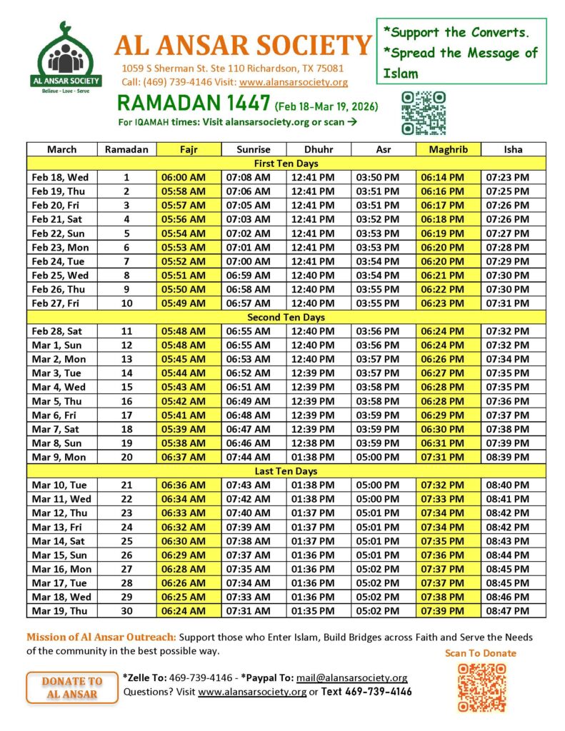 Ramadan Timetable